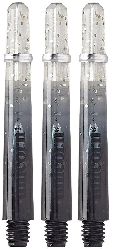 Das Bild zeigt drei Unicorn Gripper 4 Elements Two Tone Black Shafts. Die Shafts sind im unteren Bereich schwarz und werden nach oben hin transparent mit Glitzereffekt.